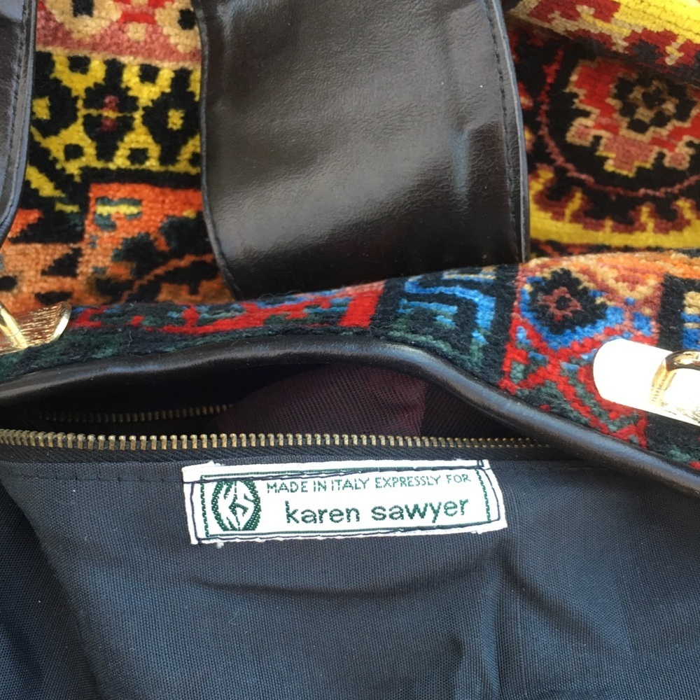 Beautiful Vintage Italian Carpet Bag Vintage Purse Aztec Southwestern Print - Picture 6 of 9